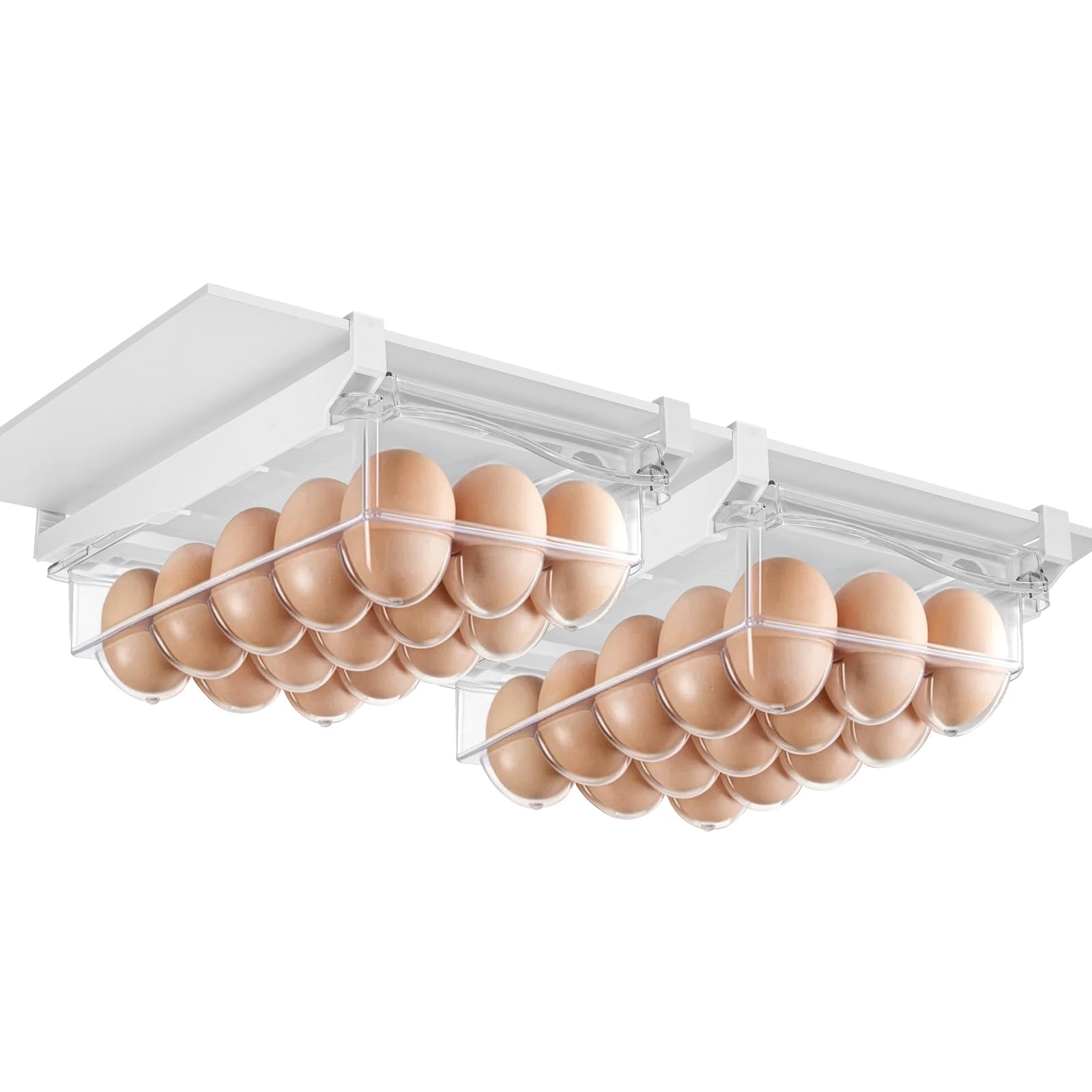 Sunnynest 4 Pcs 4 Pack Refrigerator Egg Storage Drawer – Double Layer Pull Out Fridge Organizer With Handle, Clear Plastic Under Shelf Drawers For Eggs, Fruit, Vegetables & Meat