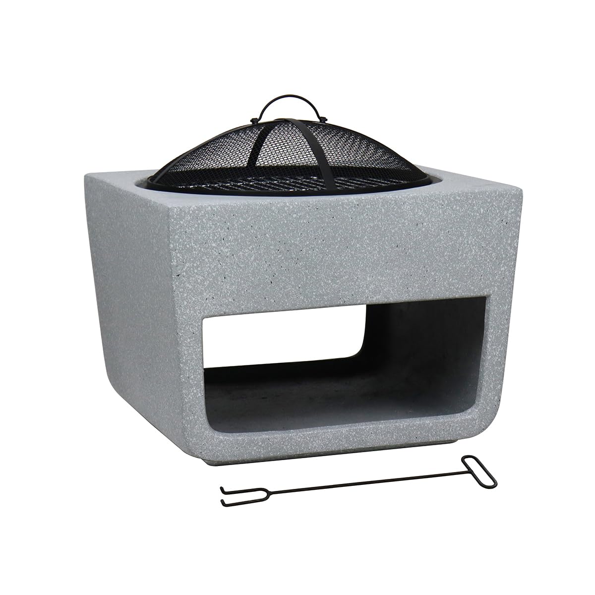 CHARLES BENTLEY Brasero carré Magnesia 50cm avec Couvercle grillagé, Grille de Cuisson, tisonnier, Design Moderne, léger, pour Bois et Charbon, Jardin terrasse (52x52x48cm)