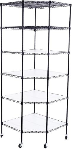 QXDRAGON Estante esquinero de 6 niveles estantería de alambre de metal ajustable para almacenamiento de esquina estante de almacenamiento