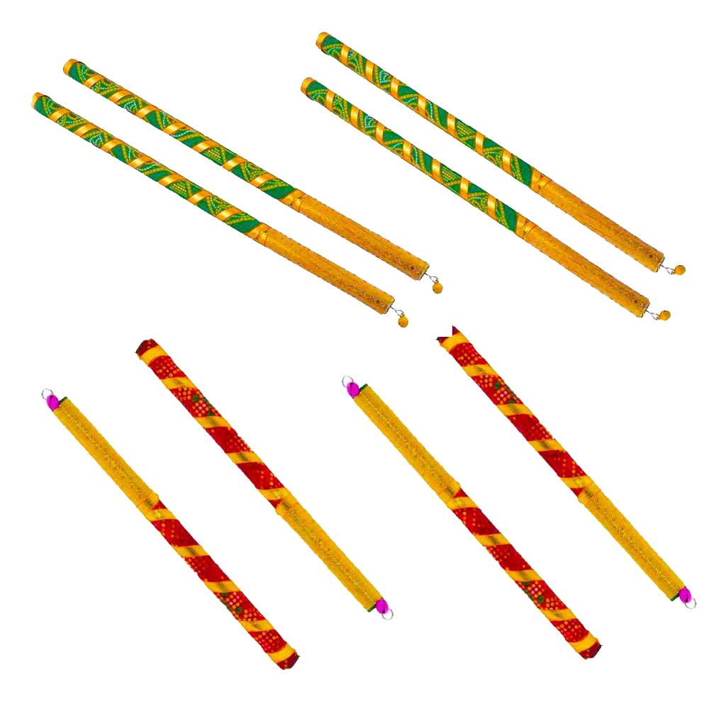 Avanti Creation Multicolor Wooden Dandiya Sticks for Dance Garba Sticks Dandiya Sticks for Kids with Decorative Lace 9 Inches (Pack of 4 Pair)-image-12