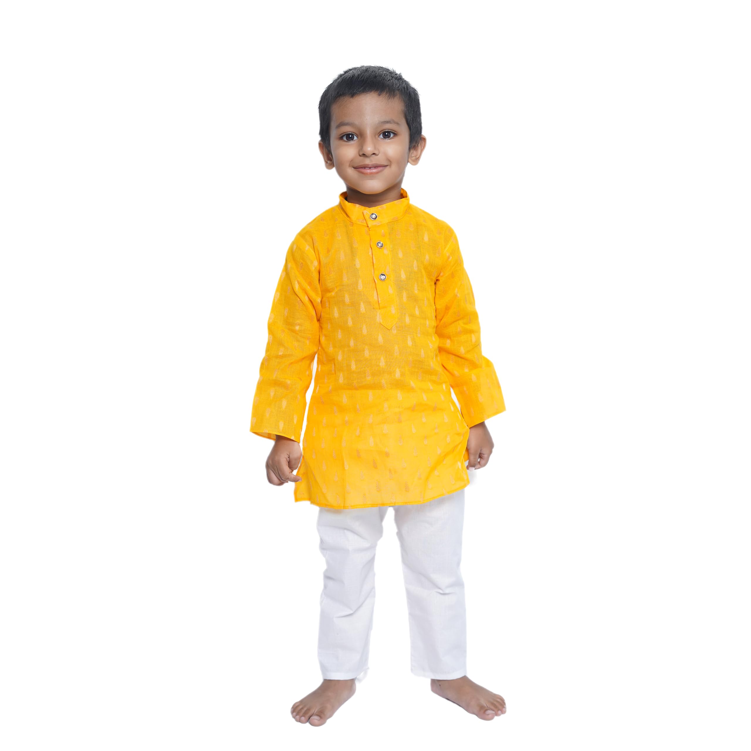 Baby Boys Cotton Blended Solid Kurta and Pyjama Set - Yellow & White - 3-4 Years - ZA001486-image-15