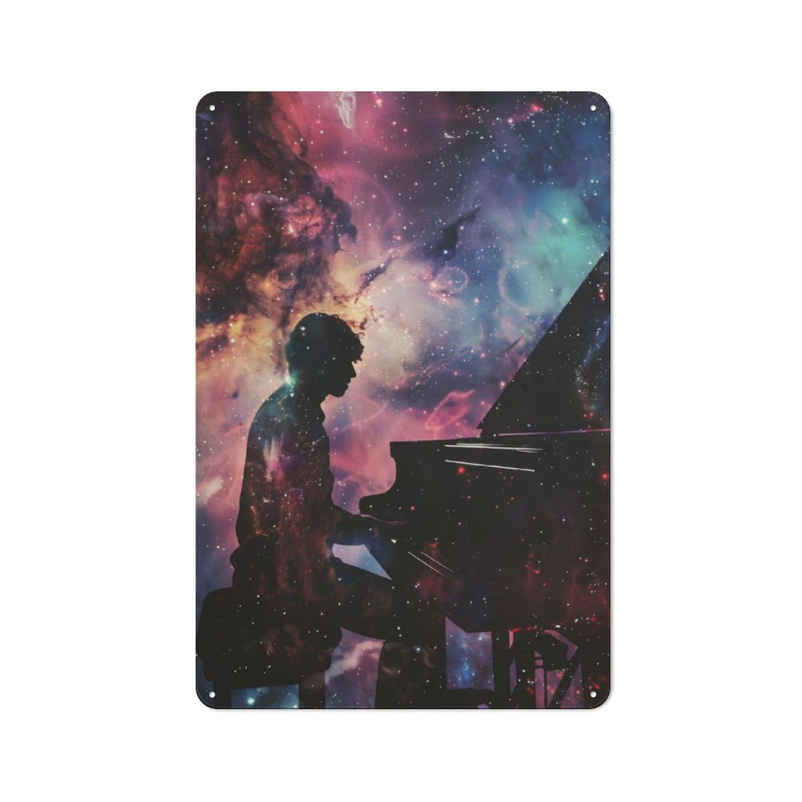 Junmoney Pianist Galaxy Silhouette Nostalgic Decorative Tin Plaque 30X20cm Featuring Classic Pub Decor For Cafe, Pub, Workshop Or Home Bar