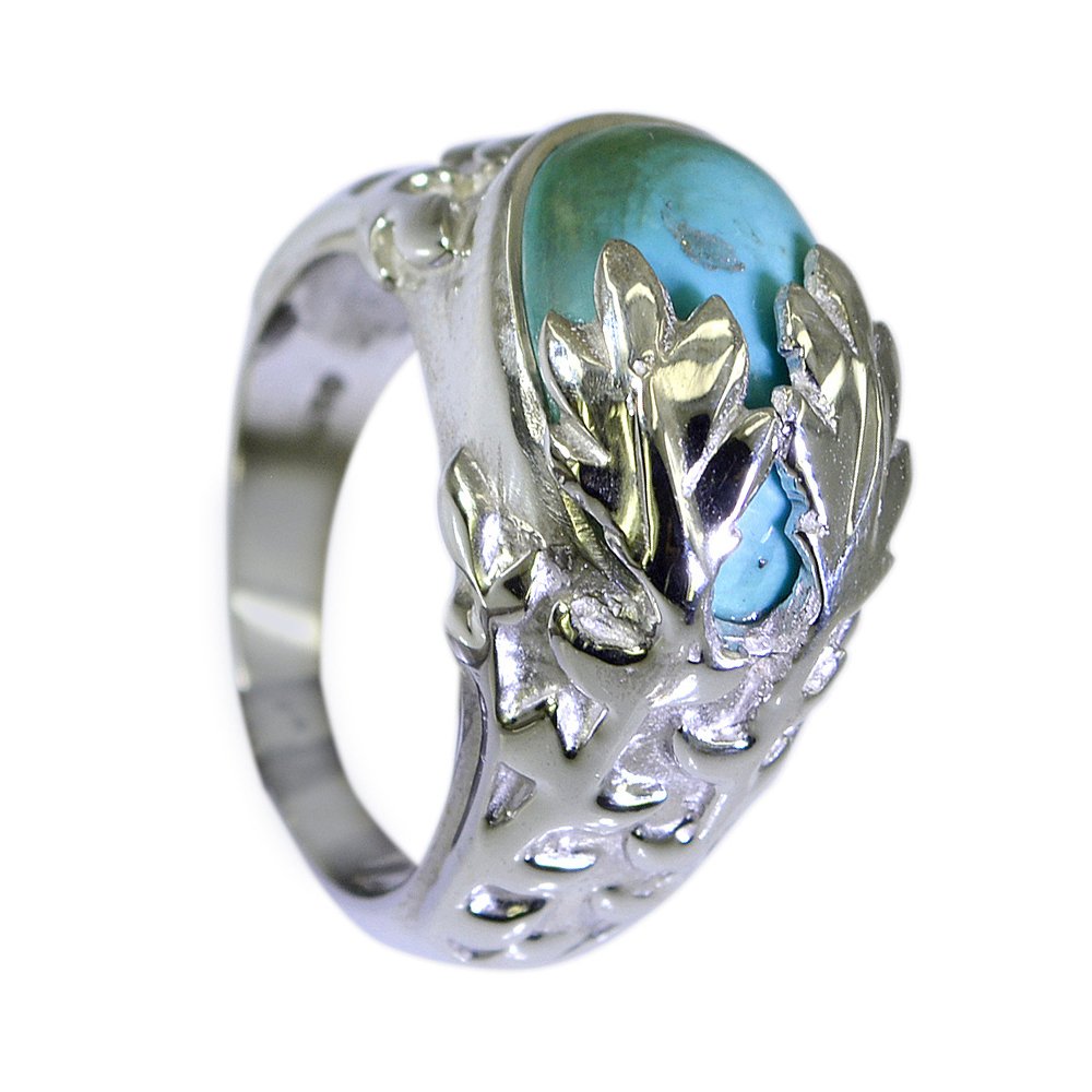 Bague turquoise en argent fait main, anneau rectangulaire artisanal - 6