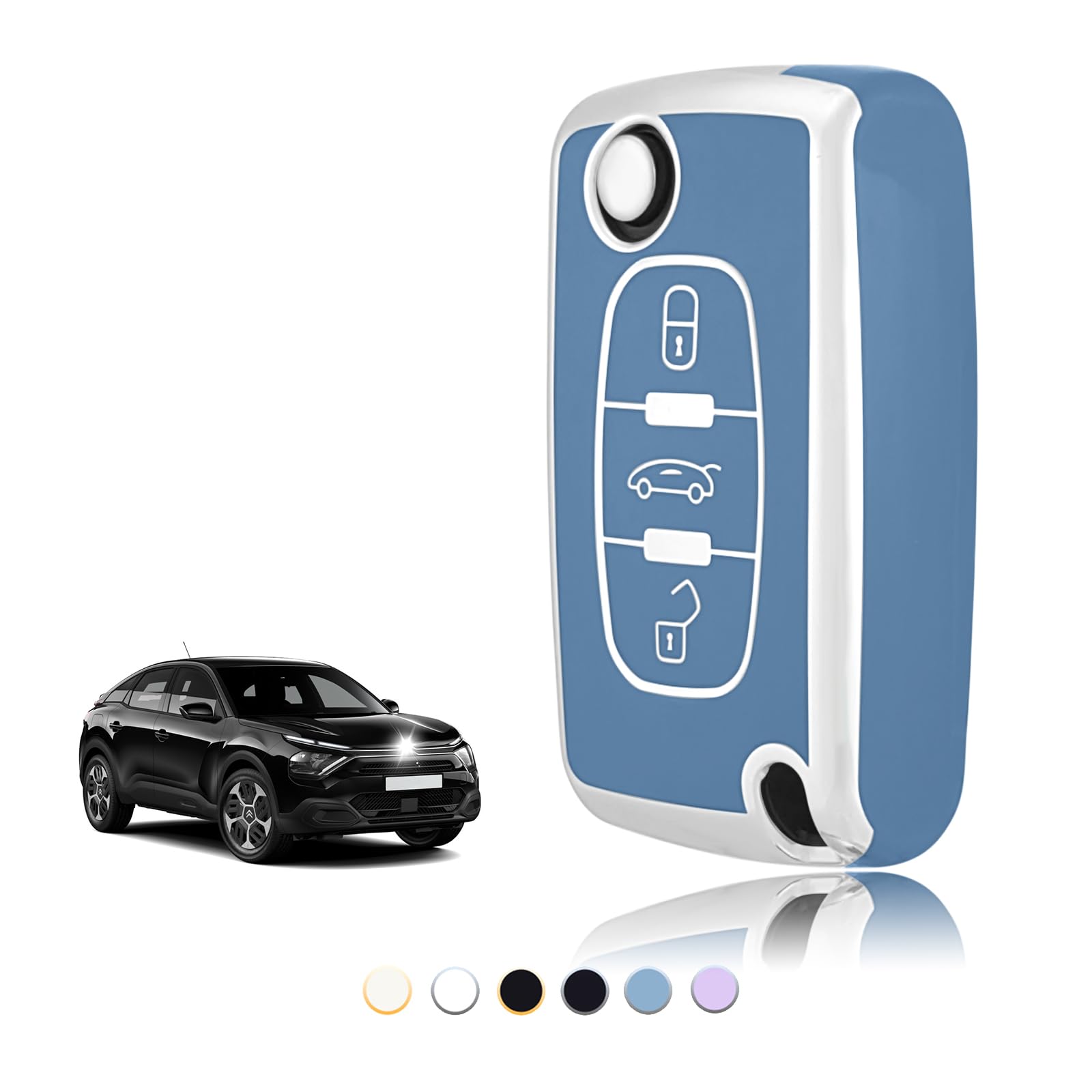 Funda Para Llave De Coche Citroën Y Peugeot - TPU Suave, Color Rosa, Con Llavero, Compatible Con Modelos C2, C3, 206, 307, Etc.