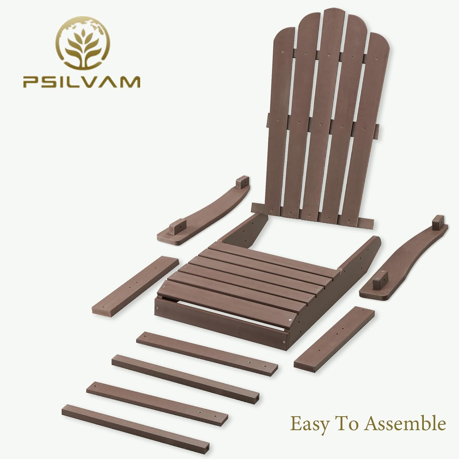 Psilvam Classic Adirondack Chair, Standard-Sized Poly Lumber Fire Pit Chair, 350Lbs Support Weather Resistant Patio Chairs for Garden, Party, Beach(Brown)