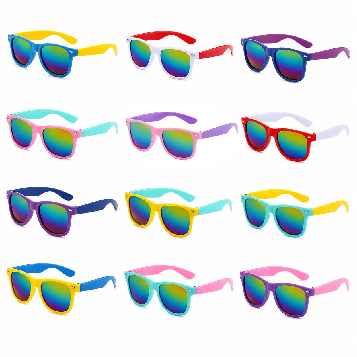 Bzojbmei 12 Pack Kids Sunglasses Multipack Polarised Colourful Party Sunglasses for Children Teens Adults Summer Beach Pool Birthday Wedding Carnival Festival Sunglasses (12, Neon (Kids))