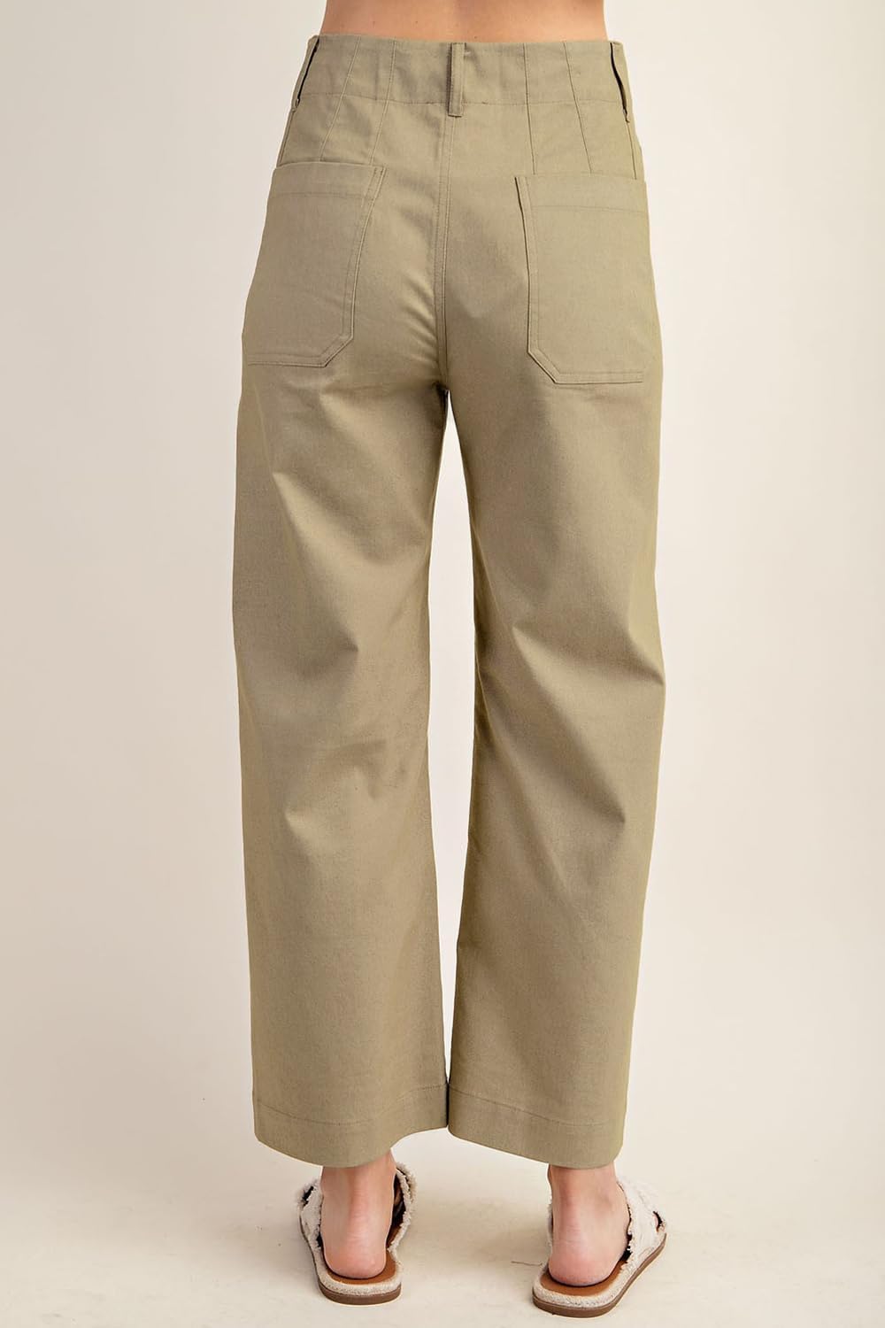 miduo Womens High Waisted Cropped Wide Leg Stretchy Straight Pants Trousers with Pockets