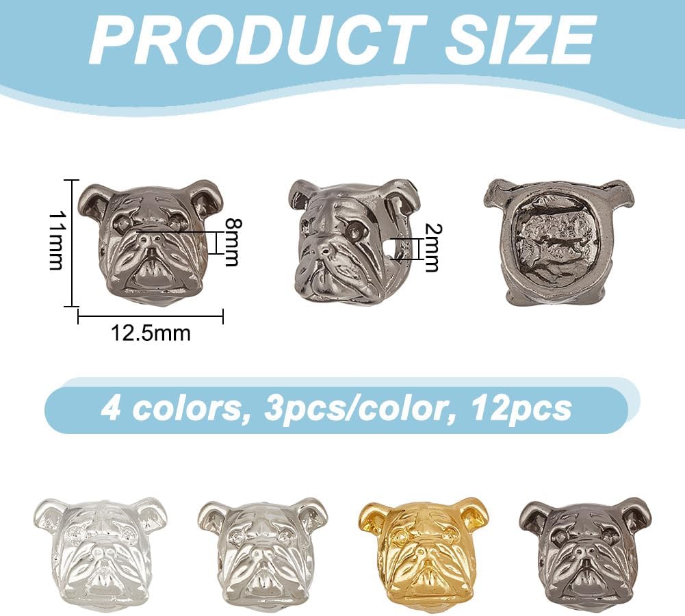 OLYCRAFT 12Pcs Bulldog Head Beads with 2mm Hole Golden/Platinum/Silver/Black Alloy Puppy Beads European Style Spacer Bead Animal Shaped Loose Bead for Necklace Bracelet Pendant Jewelry Accessories - Image 2