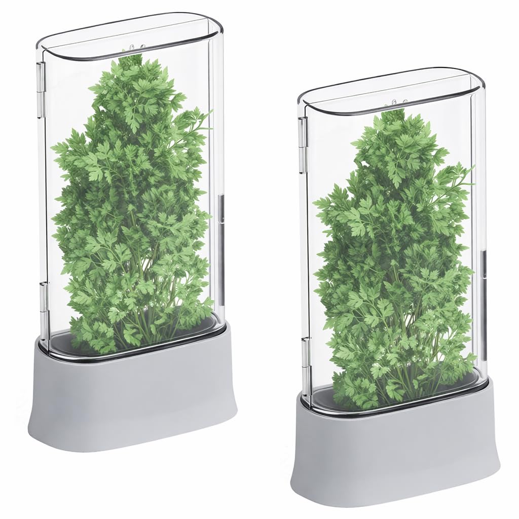 vacane Herb Keeper for Refrigerator, Fresh Herb Saver Herb Storage Containers, Cilantro Container for Fridge Asparagus Container, Dishwasher Safe-2 Pack