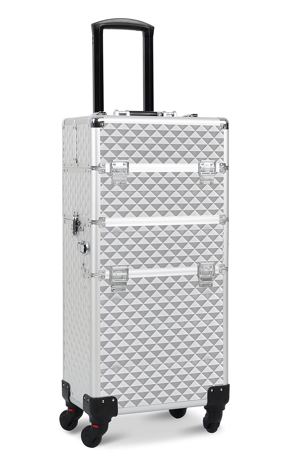 CAMORSA 3 In 1 Professional Rolling smetic Case, smetic Trolley Beauty Storage, Large Storage Makeup Train Casewith Keys Swivel Wheels for Artist Travel, Silver (0079)