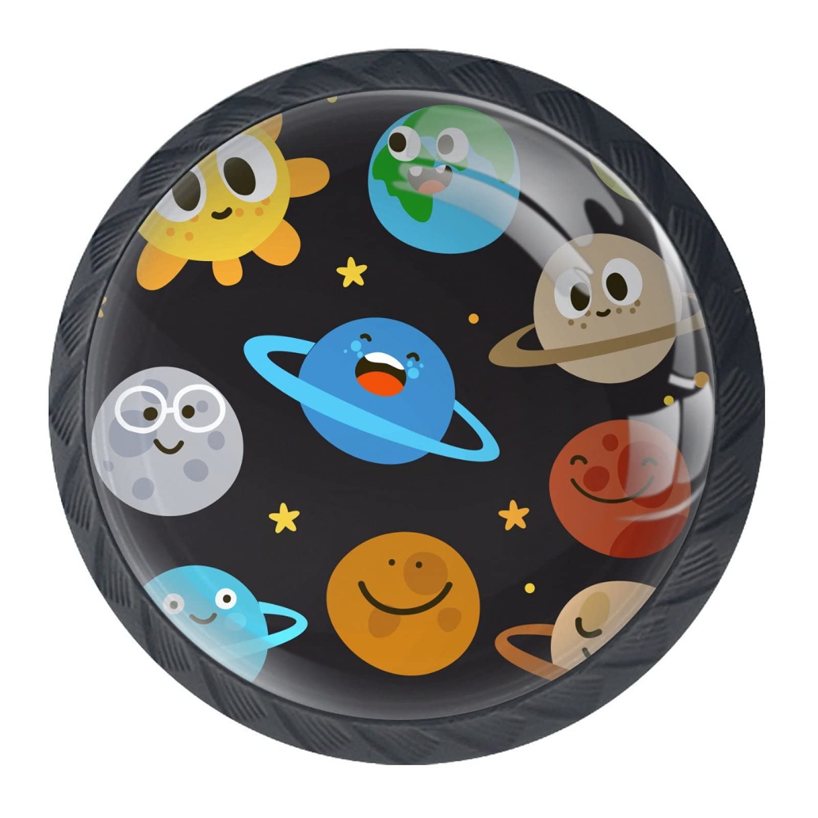 Decorative Cabinet Knobs Dresser Drawer Knobs Crystal Glass Round Drawer Pulls Handles for Kitchen Cabinet Cupboard Wardrobe 4 Pack, Space Solar Systern Sun Earth