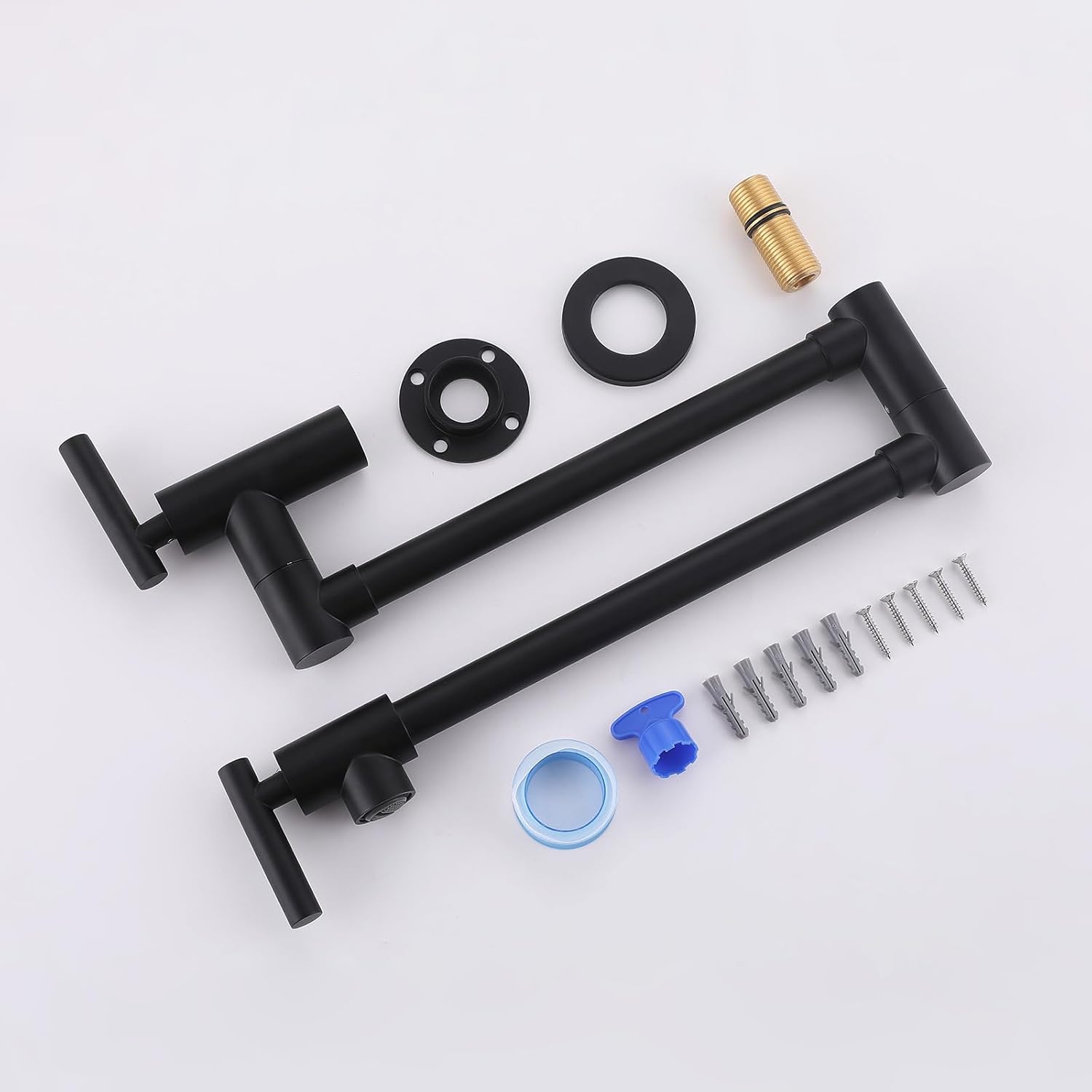 Wall Mount Pot Filler Faucet for Kitchen Upside Down Pot Filler Kitchen Folding Faucet with Dual Stretchable Double Joint Swing Arms, Matte Black