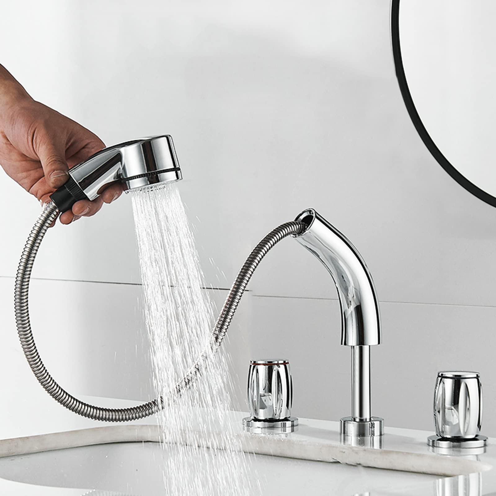 VDOQTLJT 3 Hole faucets for Bathroom Basin Mixer Faucet Telescopic Brass Split Multifunction Chrome