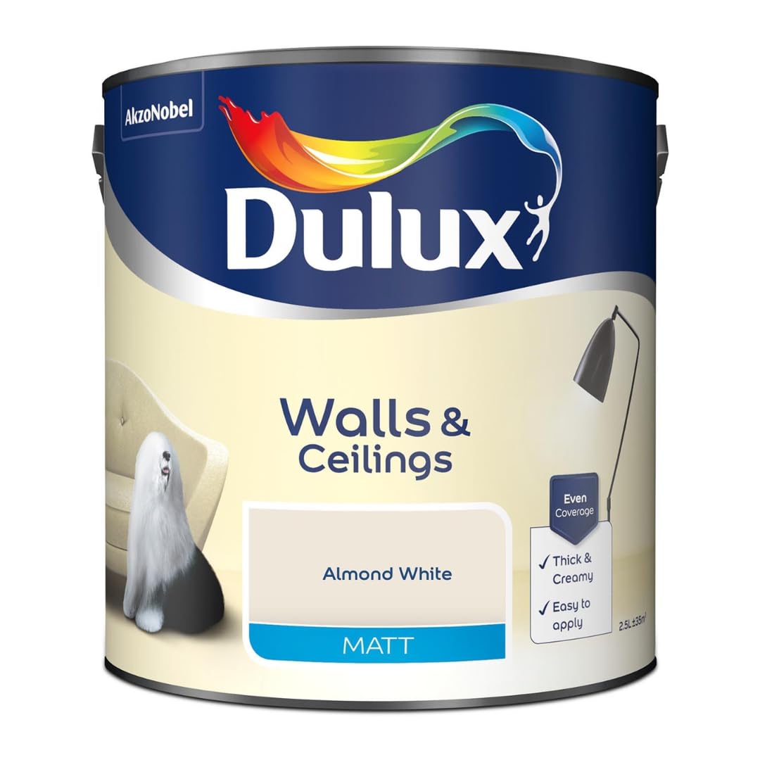 Almond White Walls & Ceilings Matt Emulsion Paint 2.5L โ Smooth Creamy Finish, Quick Dry, Low VOC, Easy Application for Interior Walls & Ceilings