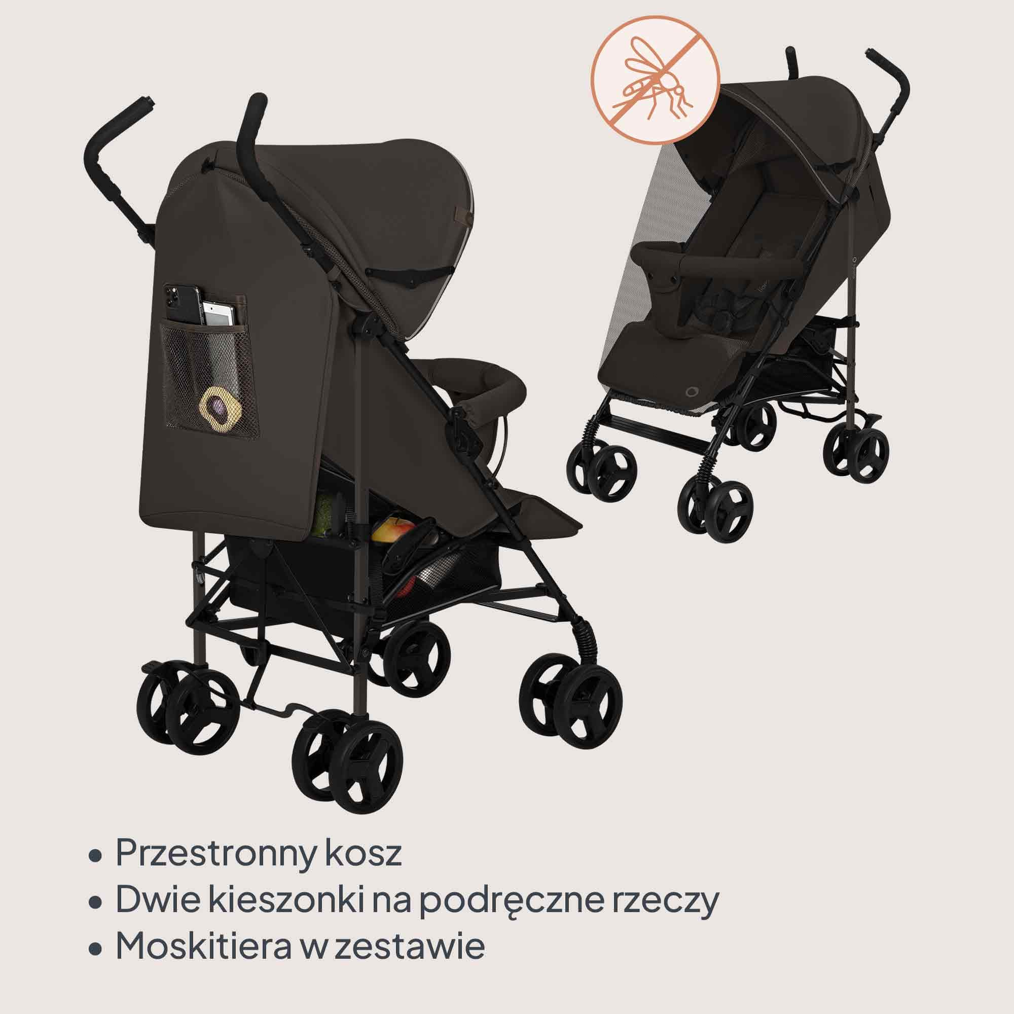 LIONELO Spacerowy Wózek Dziecięcy Elia do 15 kg od 6 m do 3 lat Składany Podróżny Lekki 7 kg, Funkcja Leżenia, Kompaktowy, Duża Budka, Kosz Zakupowy, Moskitiera