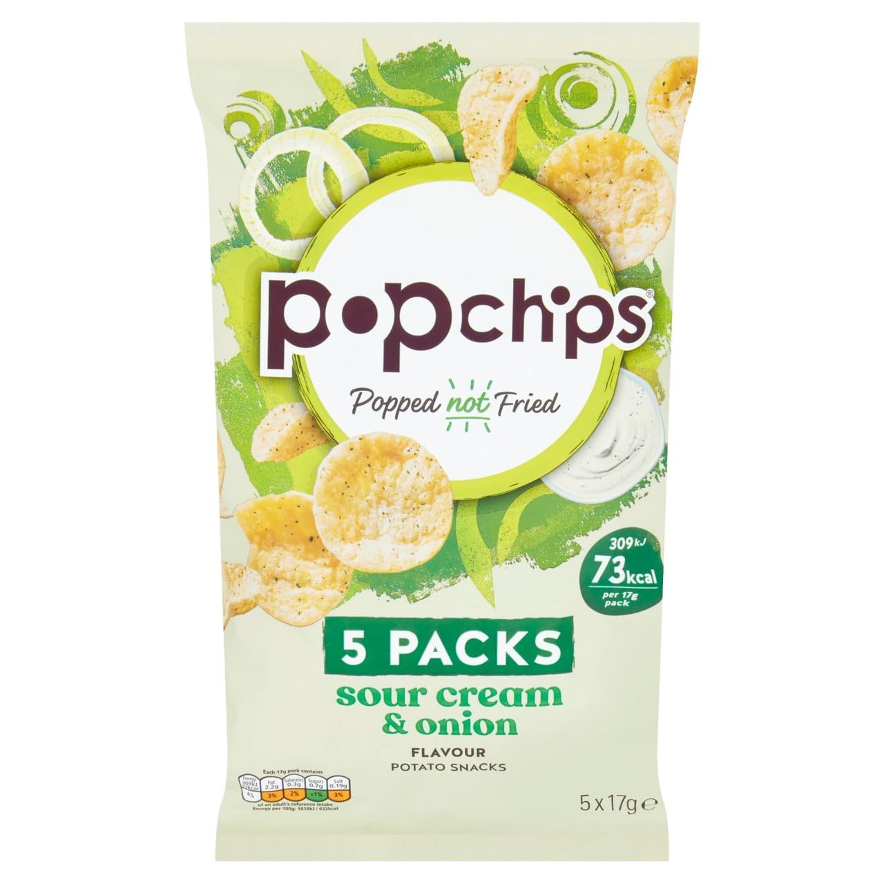 PopchipsSour Cream & Onion Multipack Crisps 17g (BOX of 30) - Popped not fried, No artificial flavours or colours, Suitable for vegans