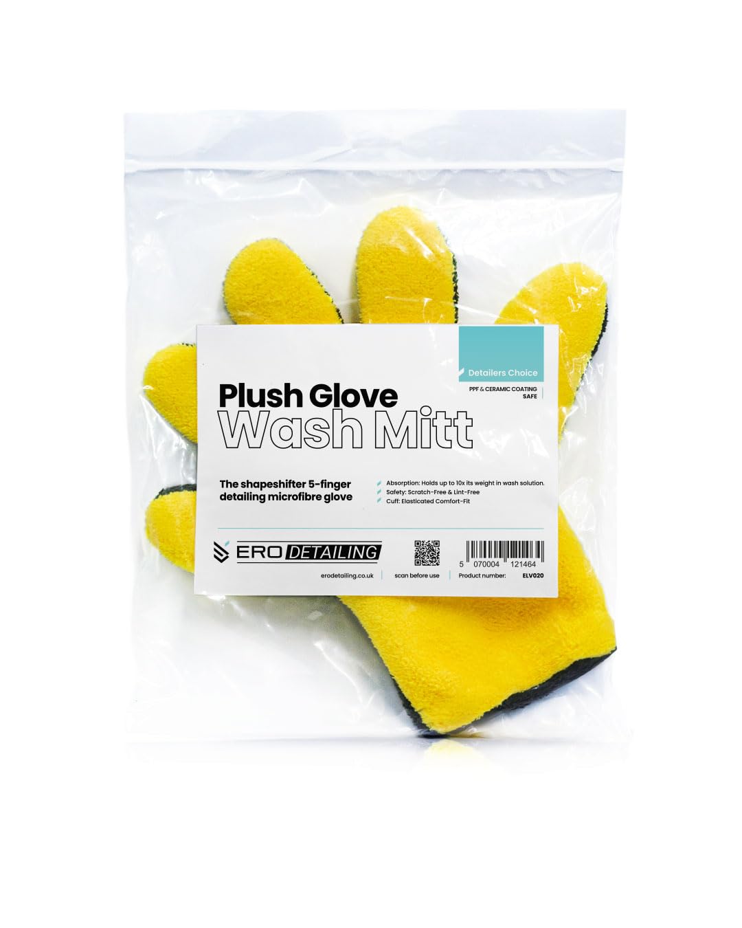 Electrovogue Ero Detailing Plush Glove Wash Mitt - 5-Finger Microfibre Car Wash Glove - Scratch-Free, High Absorption, Lint-Free Detailing Mitt for Paint, PPF & Ceramic Coatings