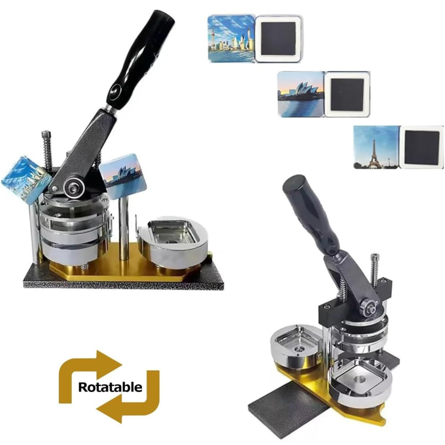 Maszyna do robienia identyfikatorów, kwadratowe magnesy na lodówkę 50 x 50 mm DIY zdjęcie lodówka naklejka magnes prasa maszyna + nóż do papieru + 100 szt. materiałów