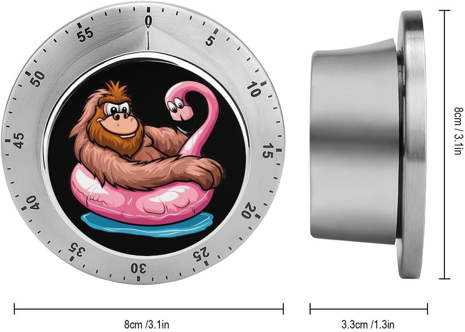 Bigfoot Sasquatch Pool Party Flamingo Kitchen Timers for Cooking Magnetic Stainless Steel Timer Alarm Clock image 2