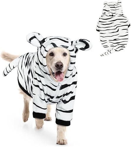 Miniatura 7 de HOTUMN Disfraz de tigre para perro grande, disfraz de cosplay de Halloween, ropa cálida y linda, de terciopelo cristalino con capucha para perros