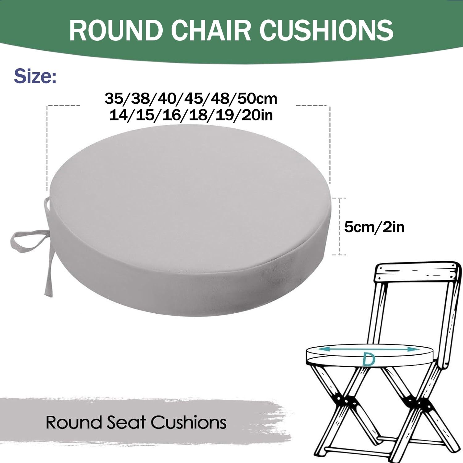 Set di 2 Cuscini Rotondi Esterno Giardino per Sedie Impermeabili con Fasce | Spessi 5 cm, Cuscini per Seduta Rimovibile con Cerniera, per Sedie da Terrazza(Frutta Verde,50x50x5cm)