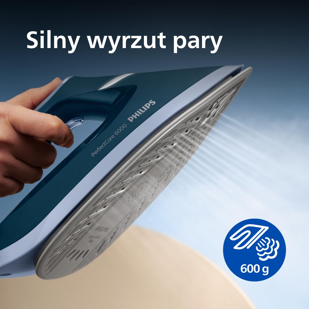Philips PerfectCare 6000 Series Generator Pary, Silny wyrzut Pary, Gwarancja braku przypaleń, Kompaktowy Design, 1,8L Odłączany Zbiornik na Wodę, Stopa SteamGlide Plus (PSG6023/20)