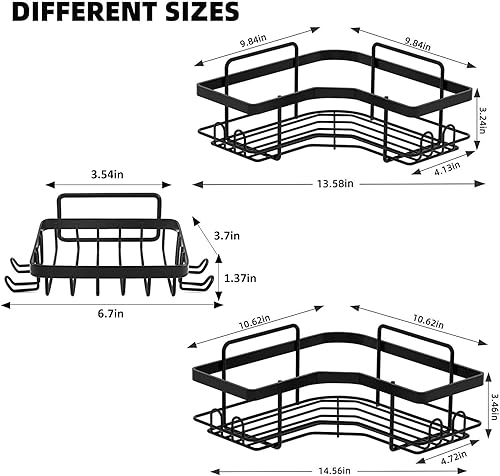 Miniatura 5 de Organizador de ducha para ducha, organizador de pared interior de ducha de acero inoxidable, sin perforaciones, organizador de estantes de ducha