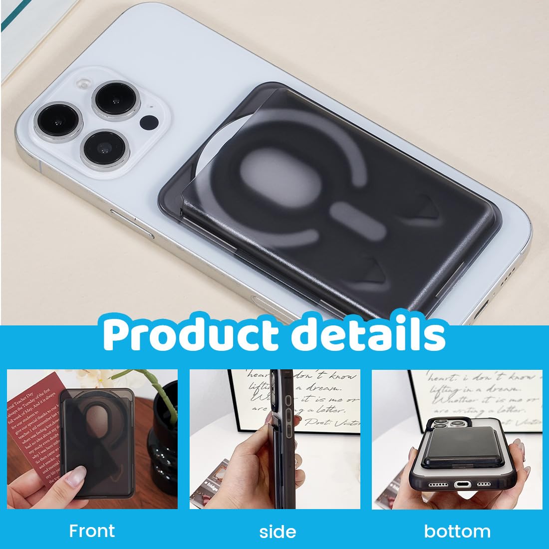 Portafoglio Magnetico da Cellulare per iPhone con Tasca Adesiva per Tessere, Carte e Badge - Pratico Porta Carte di Credito - Adatto per Cover - Nero