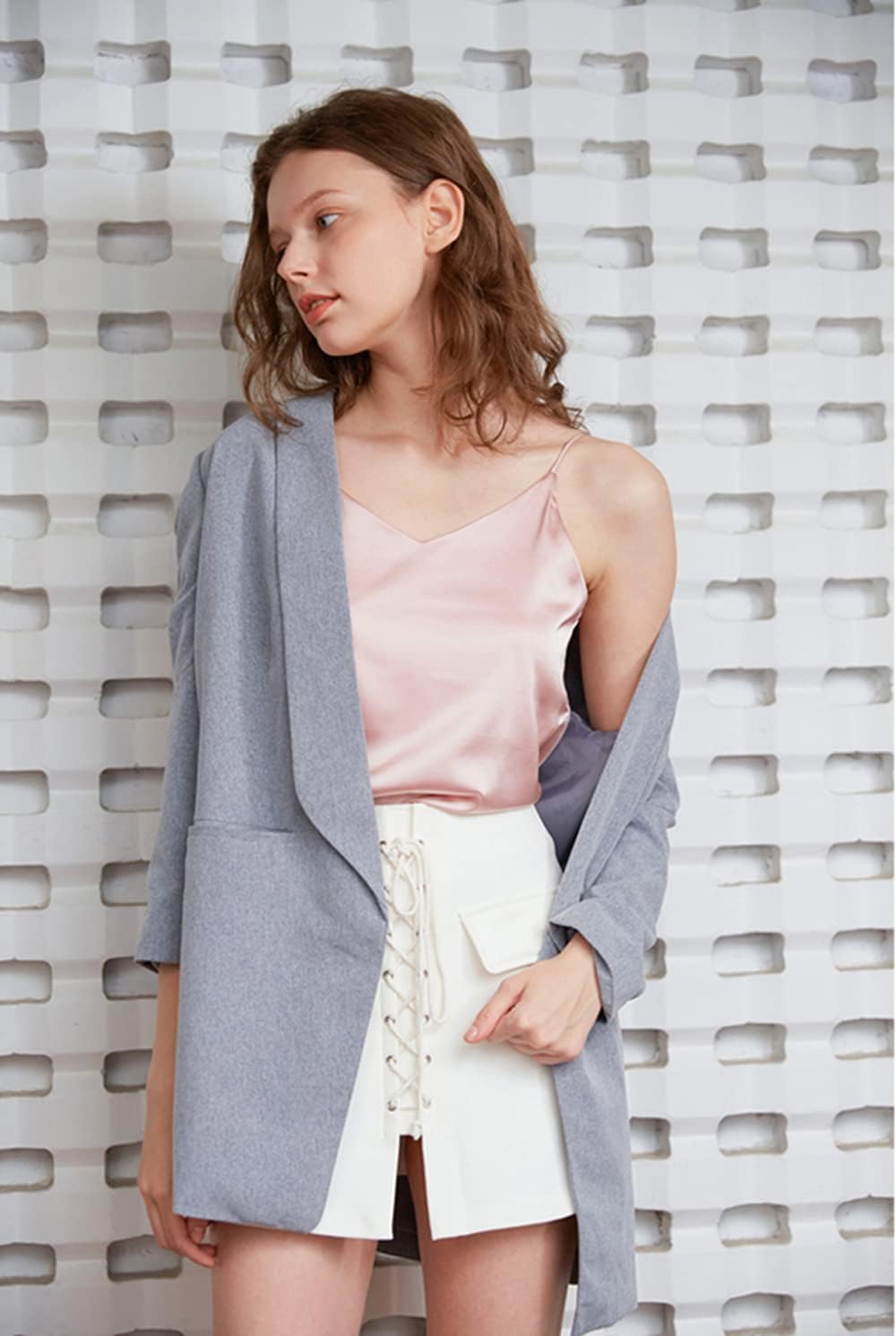 Wantschun Womens Silk Satin Camisole Cami Plain Strappy Vest Top T-Shirt Blouse Tank Shirt V-Neck Spaghetti Strap XS-4X - Image 4