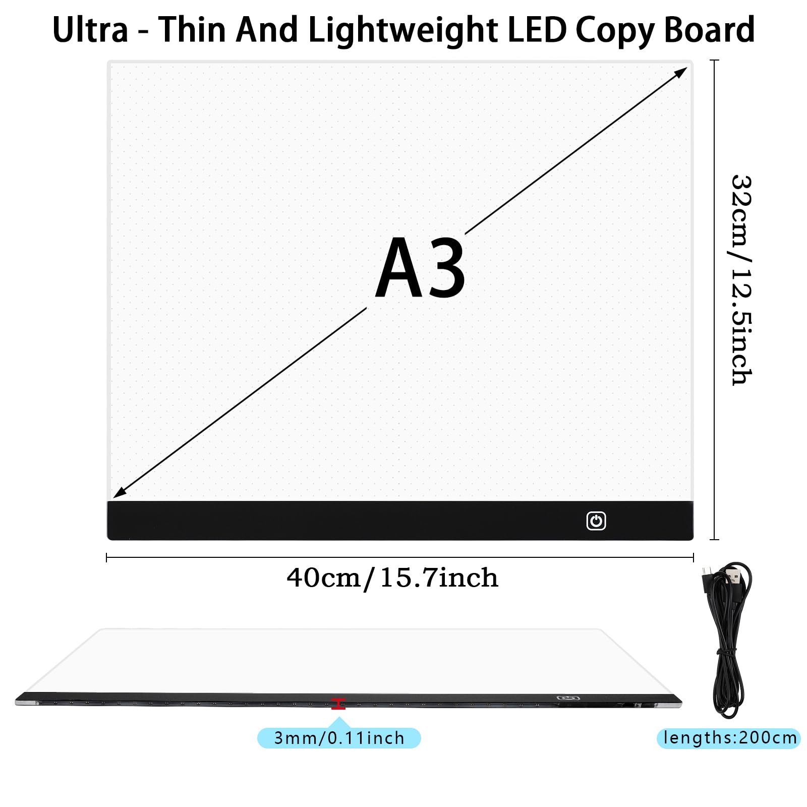 Sofore Tavoletta Luminosa A3, Light Box LED Con Cavo USB e Luminosità Regolabile, Lavagna Luminosa Ultra Sottile per Animazione, Artisti, Disegnare