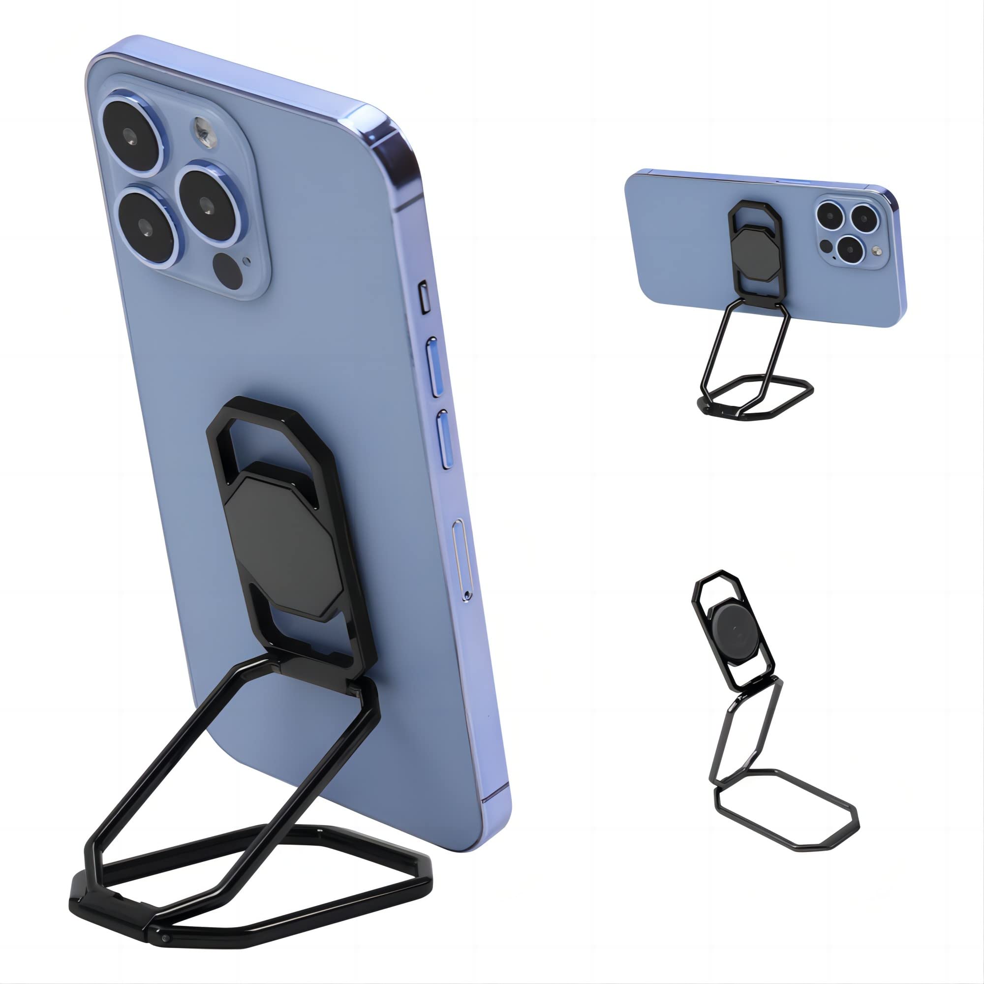 スマホリング 携帯リング リング ホルダー 折りたたみ式 スタンド機能 360°回転 薄型 滑り止め コンパクト耐久性 貼り替え可能 落下防止 粘着テープ式しっかり固定式 バンカーリング 携帯電話 iPhone/Android/switch/kindle/ipadタブレット など各種機器対応（ブラック）