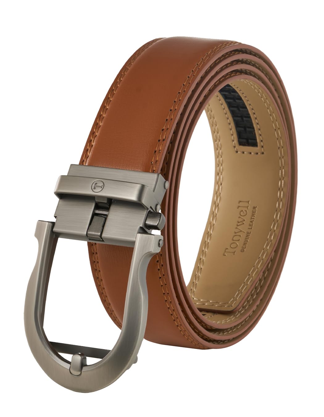 Tonywell Men's Leather Ratchet Belt, 1 3/8" Adjustable Dress Belt, Trim to Fit