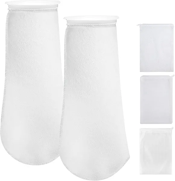 Aquarium Filter Socks - 200 Micron - 4 Inch Ring by 14 Inch Long - Long Saltwater Filter Socks Aquarium Felt Filter Bags for Aquariums, Ponds Pools, Reef Tank, 2 Pack with 3 Filter Mesh Bags
