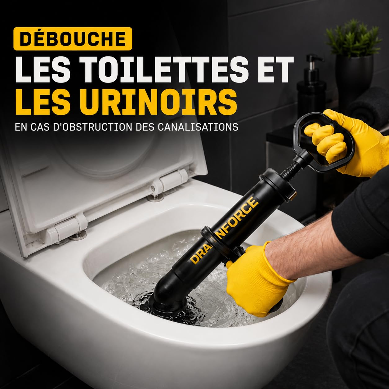 Déboucheur à Pompe Haute Pression – Pompe à Déboucher WC, Évier, Douche – Déboucheur Canalisation Puissant Sans Produits Chimiques – 3 Buses + Gants + Sac de Rangement