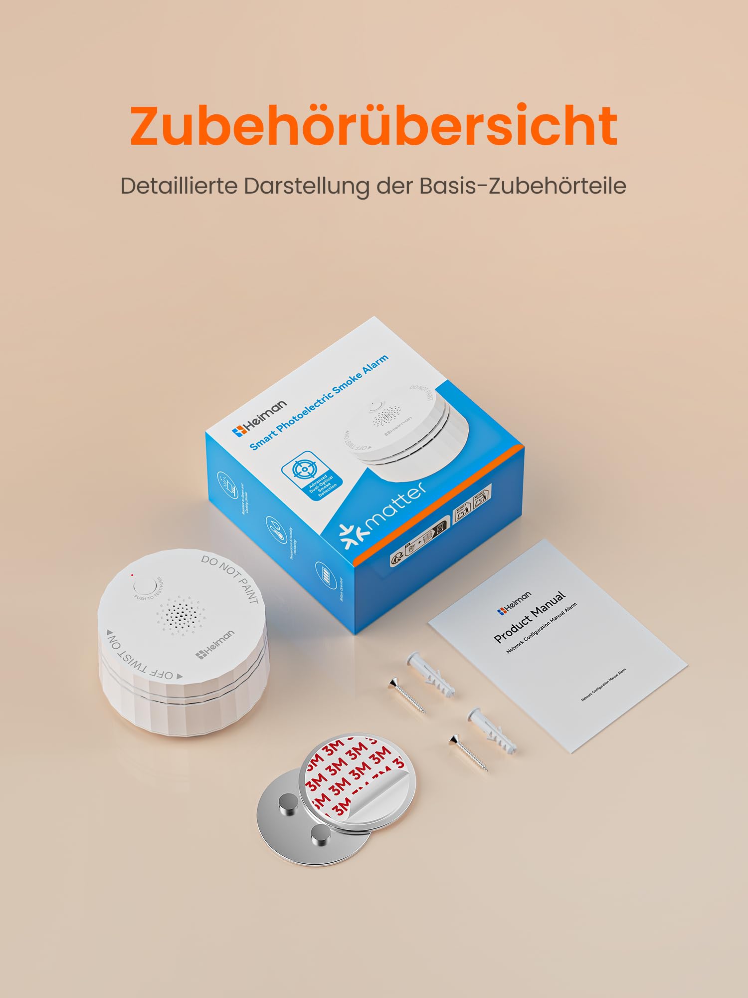 Heiman Rauchmelder Matter mit Temperatur und Feuchtigkeitssensor, S1-TM | austauschbare 5-Jahres-Batterie, Magnethalterung, kompatibel mit Apple HomeKit, SmartThings, Home Assistant und Homey
