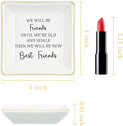Miniatura 7 de NatuBeau Regalo para amigas para mujeres, seremos amigos hasta que estemos viejos y seniles, bandeja de joyería para amigas, regalos de amistad para