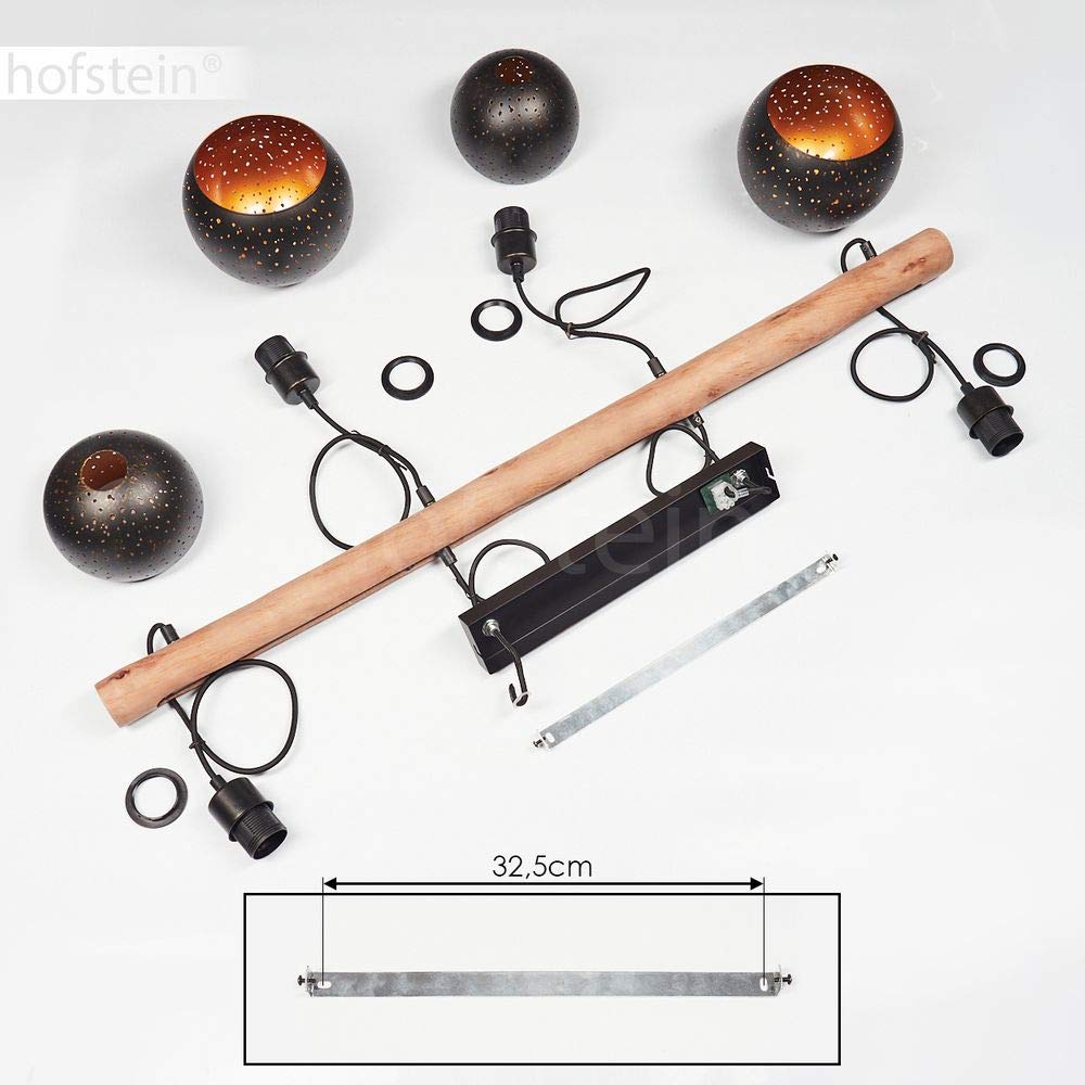 HOFSTEIN Pendelleuchte Imana 4-flammige Deckenlampe aus Metall in Schwarz/Kupferfarben, Vintage Look, Pendellampe mit Holz in Natur für Esszimmer, Küche, 4 x E27, höhenverstellbar bis max. 120 cm