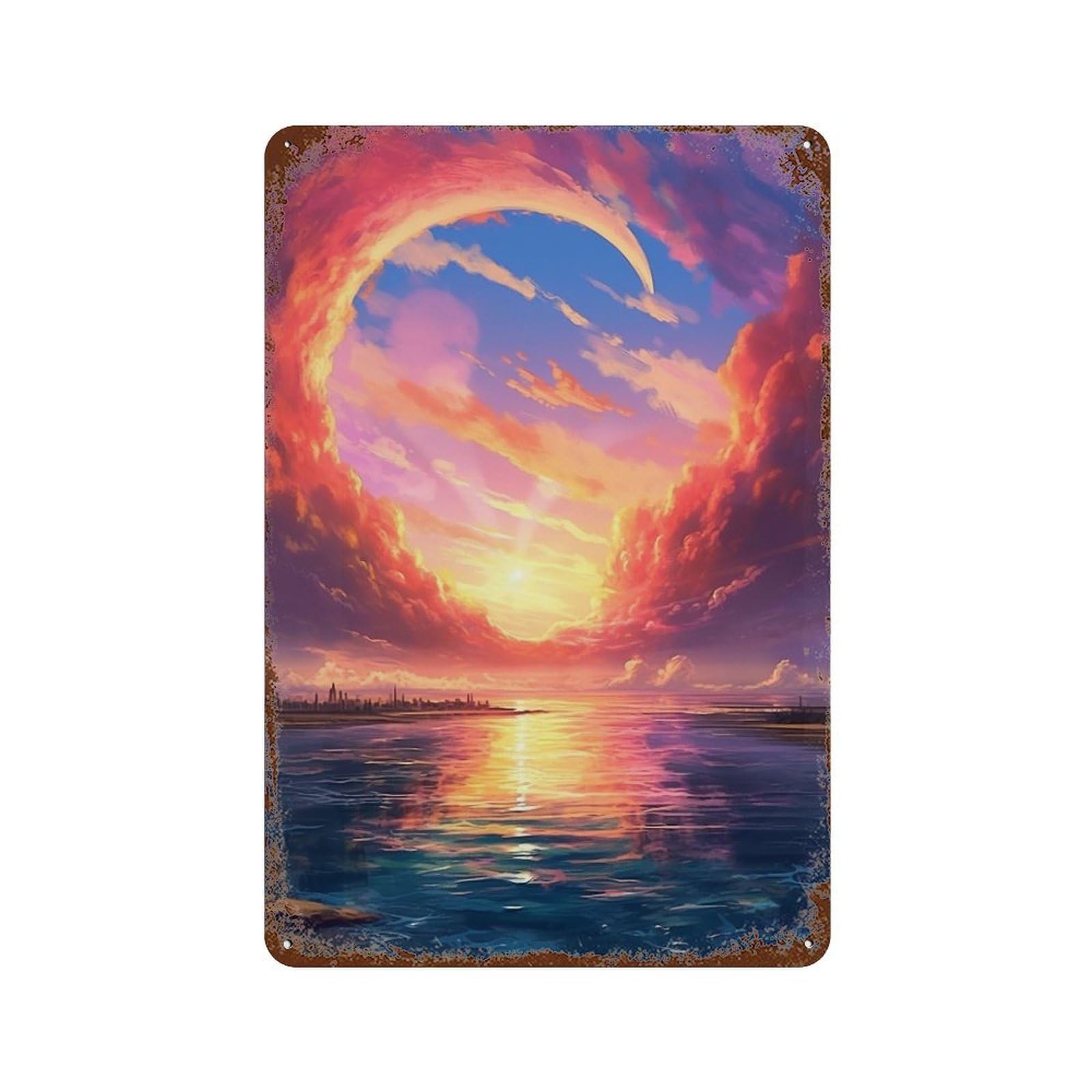 Garage Style Magical Sunset Skyline Retro Metal Sign 11.8"x7.9", Classic Wall Plaque for Bar And Workshop
