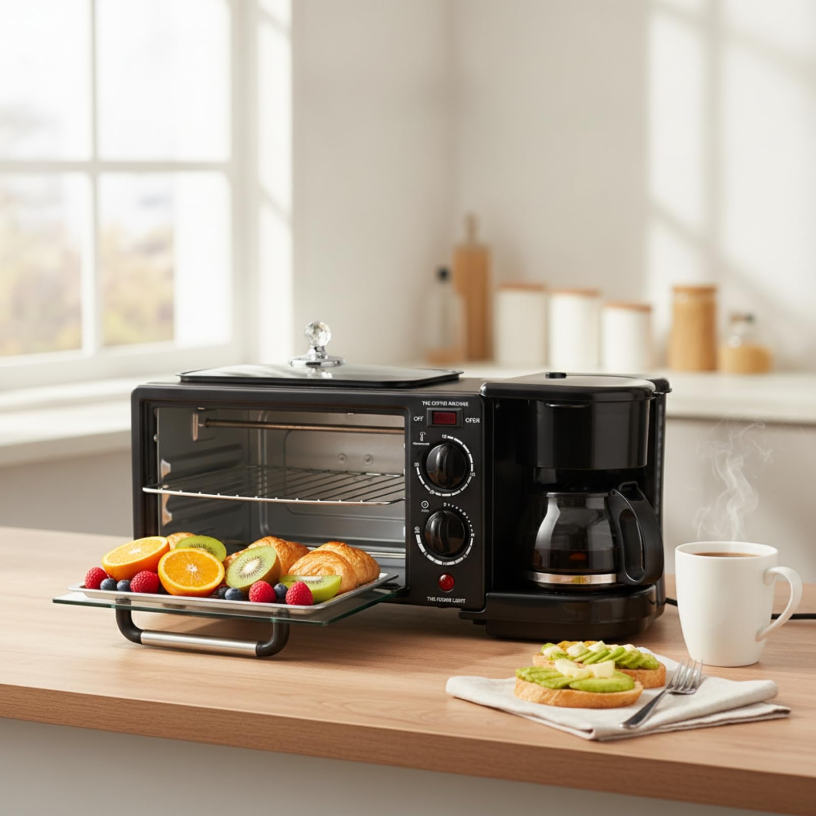 KESOTO Forno Tostapane con Macchina da Caffè E Funzione Riscaldamento per Preparare Bevande Calde Adatto per Colazione E Snack