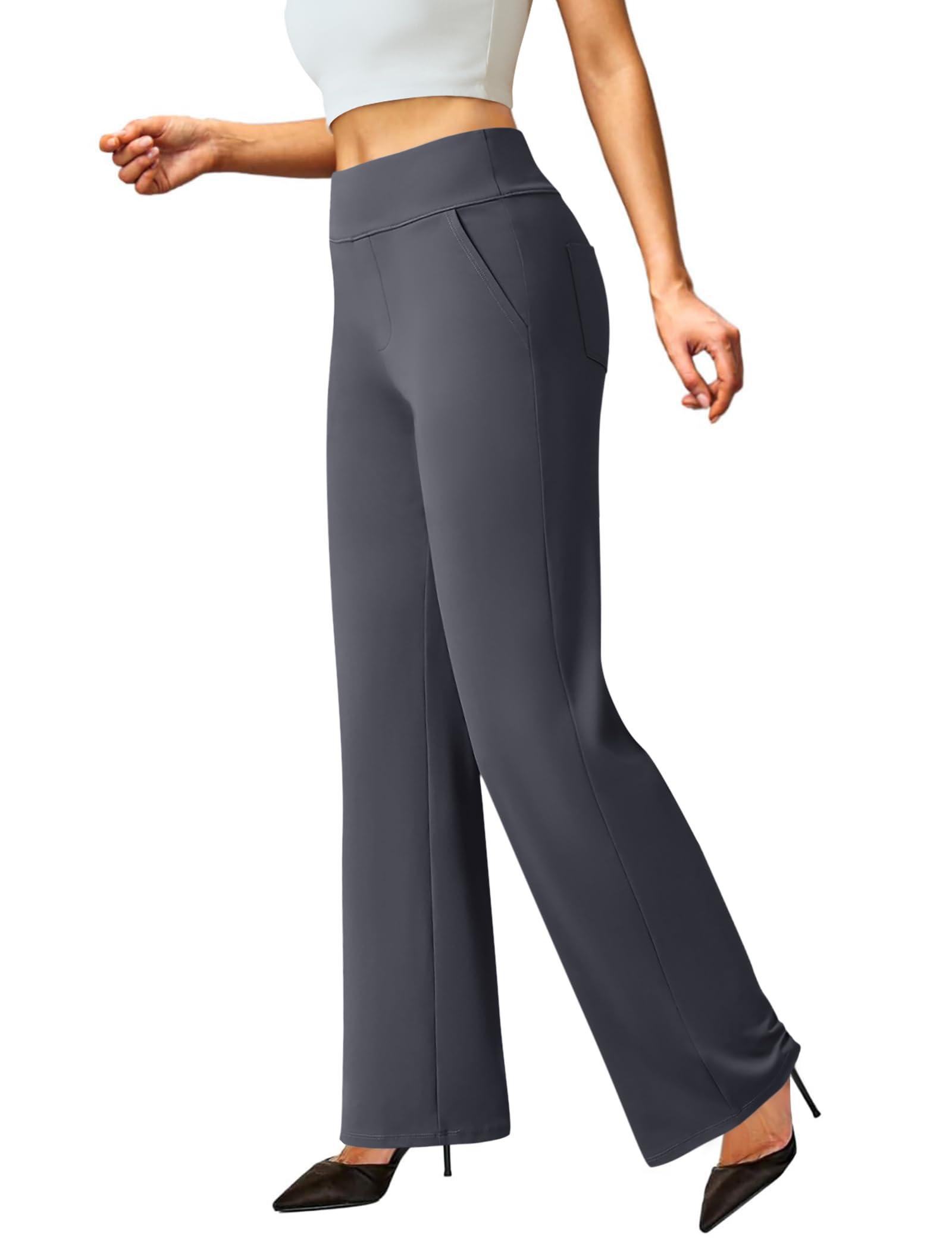 FireSwan Womens Dress Pants Stretchy Wide Leg Work Pants Business Casual Trousers Pull On Office Slacks with 4