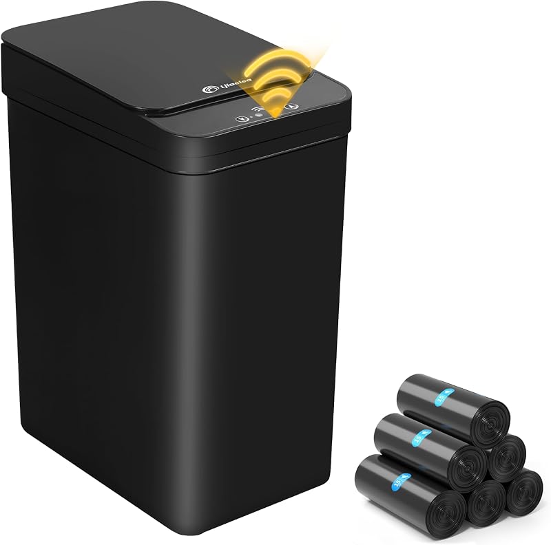 Bote de Basura para baño Negro Bote de Basura con Sensor de Movimiento de 2.6 galones Bote de Basura automático sin Contacto Bote de Basura pequeño e Inteligente para baño, Cocina, Inodoro, Dormitorio, RV