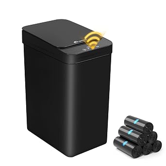 Black Bathroom Trash Can 2.6 Gallon Motion Sensor Trash Cans Automatic Touchless Garbage Bin Small Smart Trash Can for Bathroom,Kitchen, Toilet, Bedroom, RV