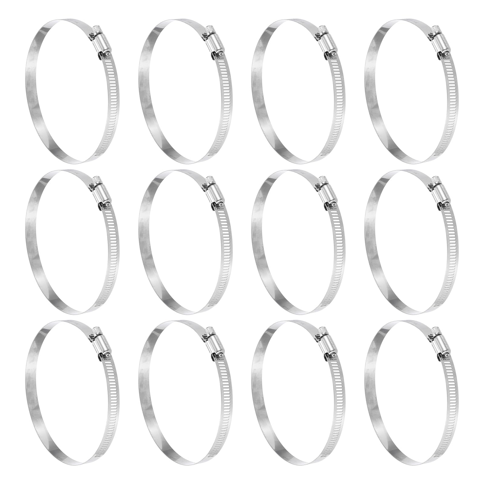 sourcing map 12 Pcs Hose Clamp 4-1/8"-5" (105-127mm) 304 Stainless Steel Adjustable Worm Gear Hose Clamp Assortment Kit for Fuel Line Pipe Plumbing Automotive Tube Mechanical