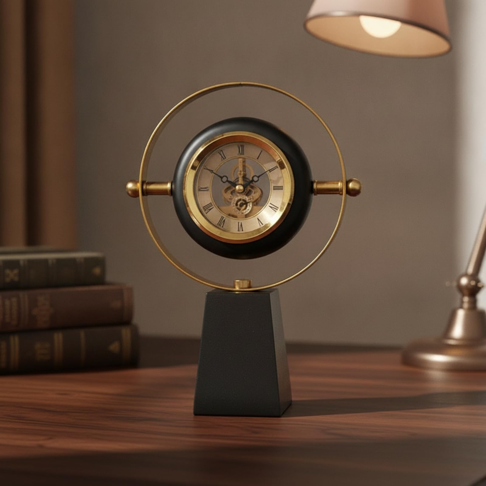 Dekouhr mit Goldrahmen modern Tischuhr mit Metallsockel elegant Analoge Standuhr für Ästheten, Sammler, Schreibtisch, Wohnzimmer, Kamin