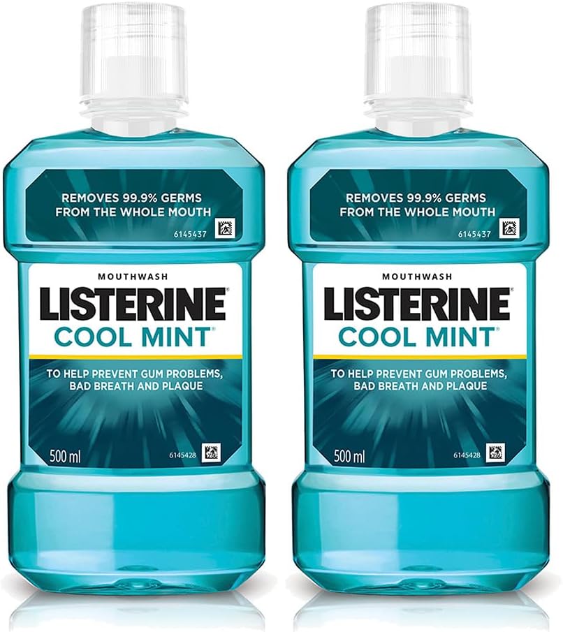 Cool Mint Mouthwash, Pack of 2x500ml, Mouth Freshener from Listerine for a Fresh Healthy Breath, 24 Hour Protection Against Plaque, Refreshing Sensation, for a Healthier Mouth
