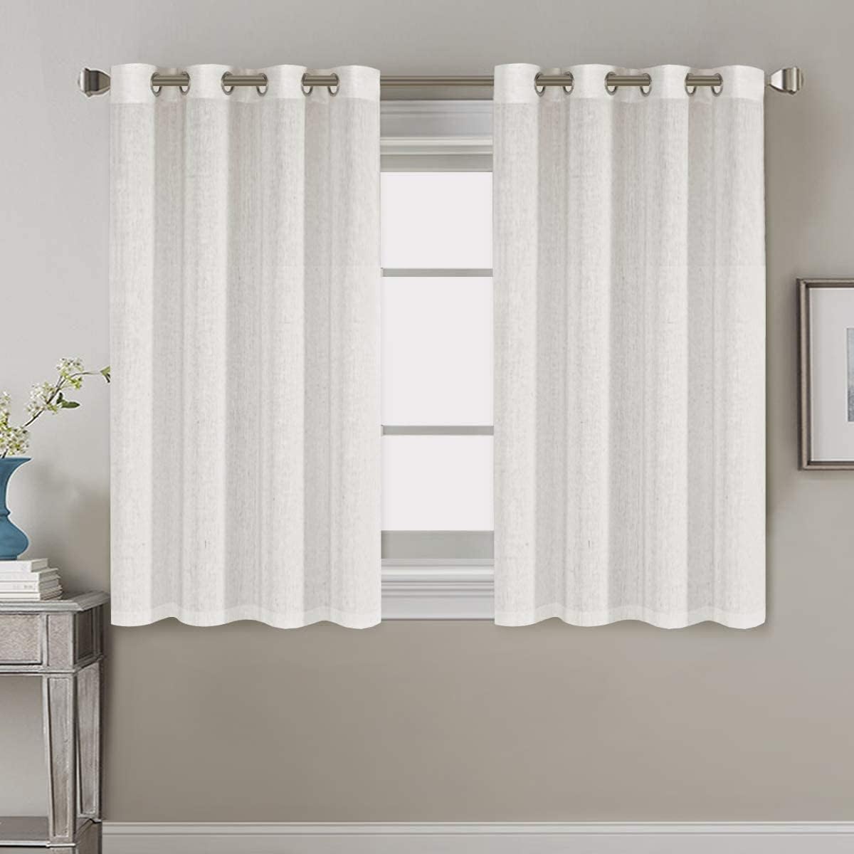 H.VERSAILTEX Elegant Natural Linen Semi Sheer Blended Energy Efficient Light Filtering Linen Textured Curtains/Nickel Grommet Window Treatments Panels/Drapes (Set of 2, Off White, 52" x 45") 52"W x 45"L Off White