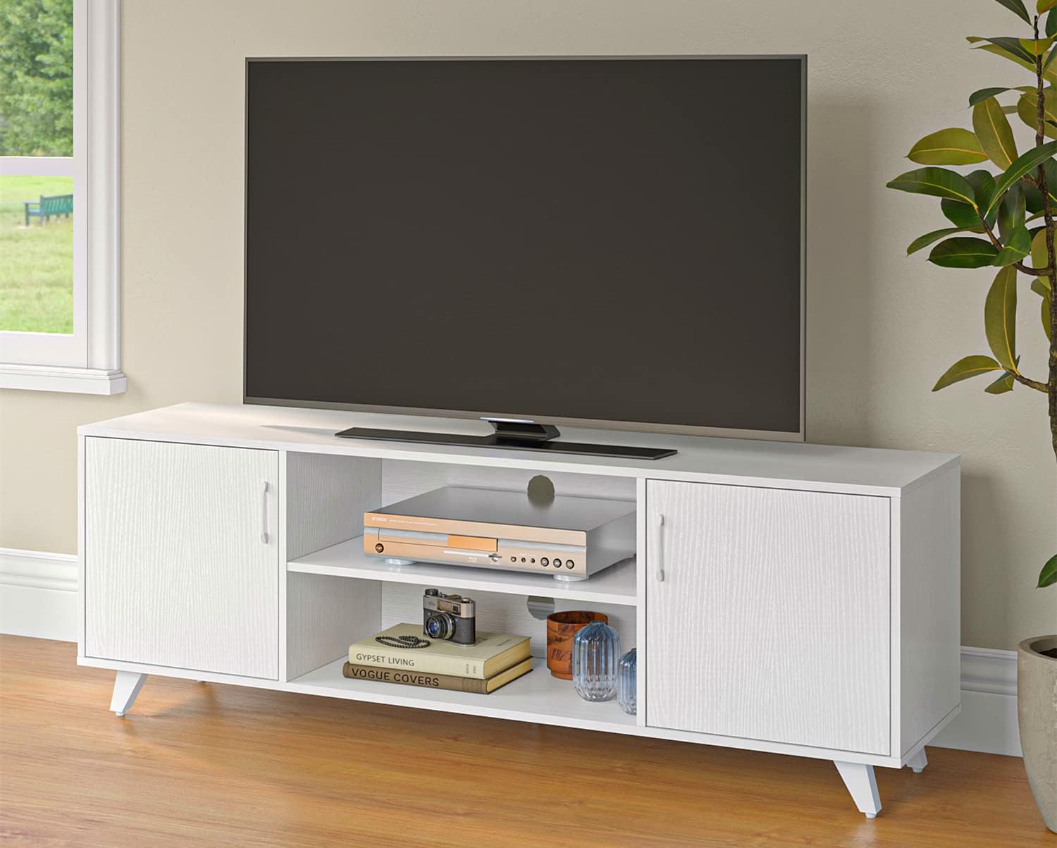 Panana TV Stand for TV up to 70 Inches, 2 Doors TV Stand with Open Shelves, TV Unit TV