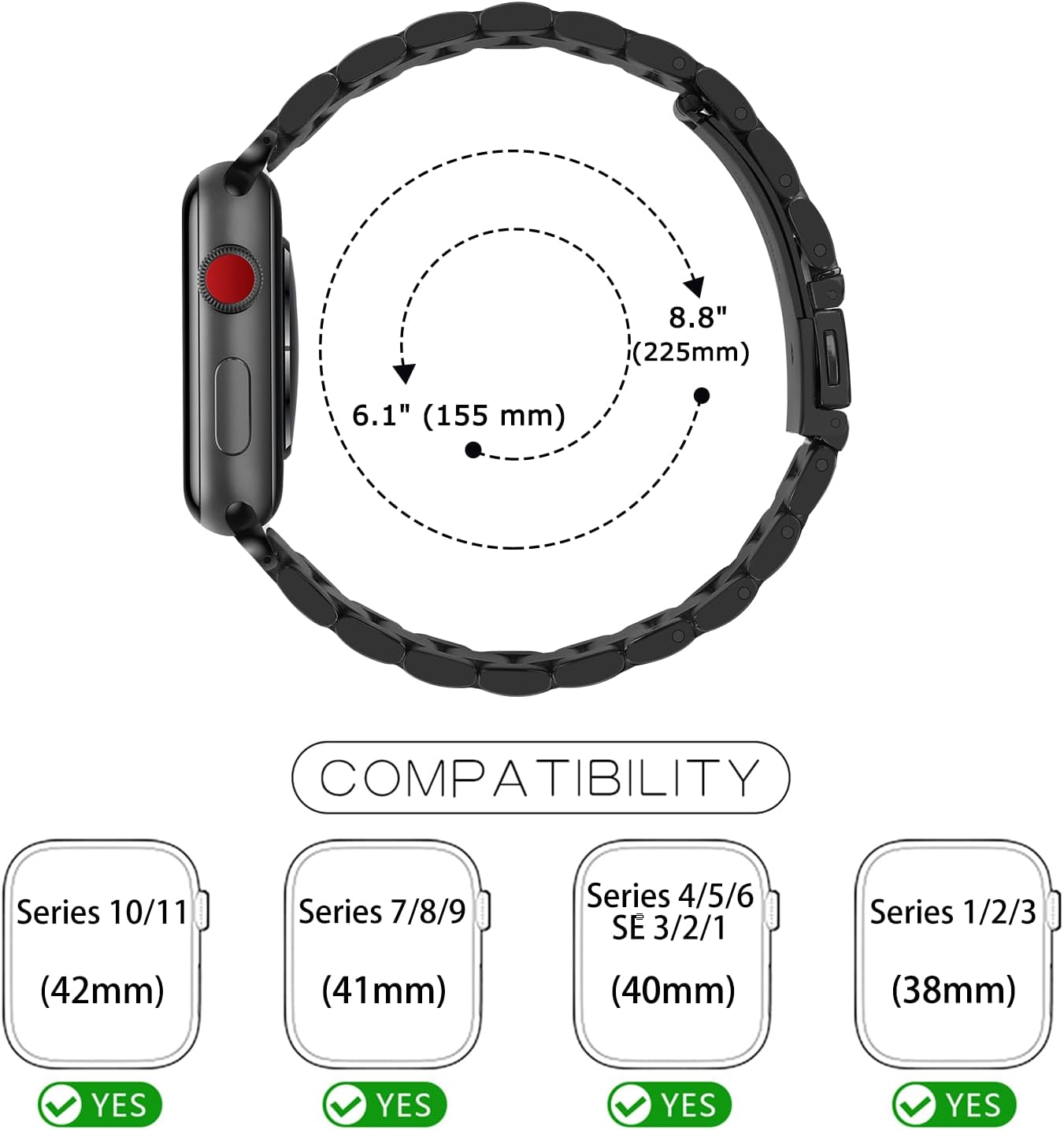 Tasikar Band Compatible with Apple Watch Band 42mm (Series 10/11) 41mm 40mm 38mm Premium Stainless Steel Metal Replacement Strap Compatible with iWatch SE Series 11 10 9 8 7 6 5 4 3 2 1, Black - Image 6