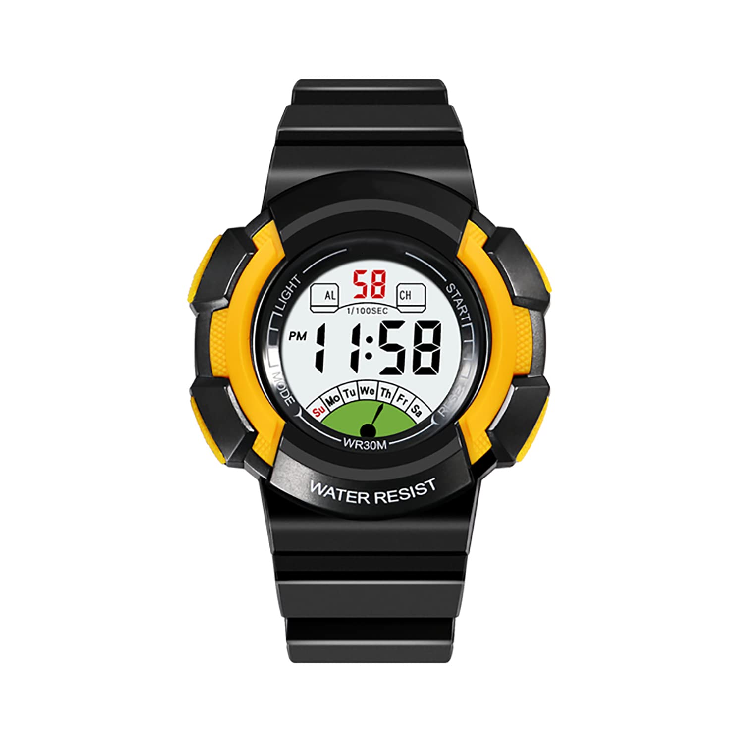 Time Up Digital Dial Alarm with Sound,Stopwatch,Night Light & Waterproof Watch for Girls & Boys (Age:4-15 Years)-DEF40061-X (Black-Yellow) (B09V88F1ZV) Amazon Price History, Amazon Price Tracker
