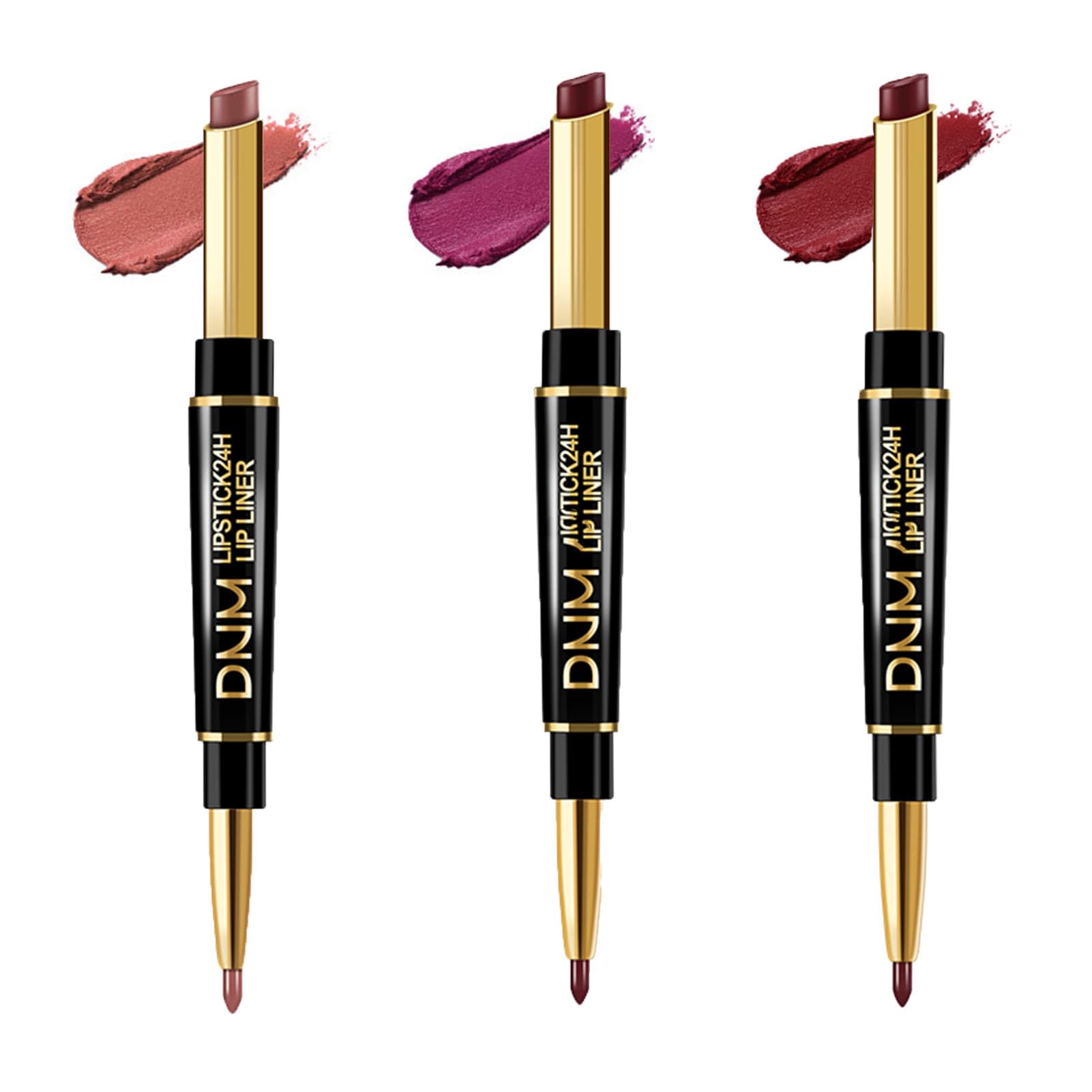 3 Pcs Lip Liner and Lipstick Set Kit for Women DNM Matte 24 Hour Lipstick matte lipstick long lasting waterproof lip liner gloss set Dark Ruby Deep Red Lip Crayon Sticks Liner Pencil Set.